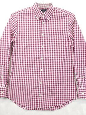 Charles Tyrwhitt Shirt Mens Small Red White Check Weekend Non-Iron Slim Fit